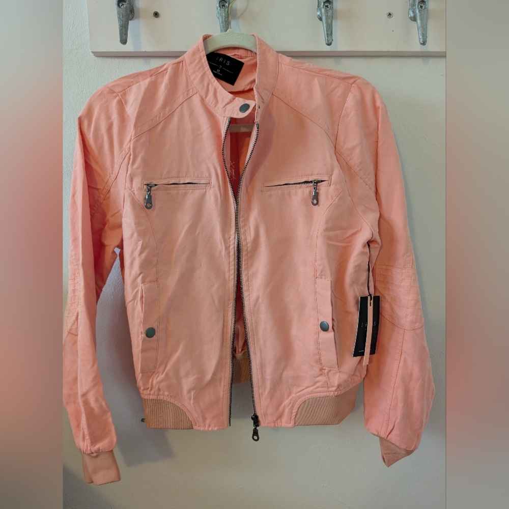 Light Coral Bomber Jacket with Front Zippers